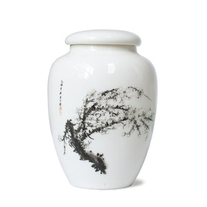 [product type] | Oriental Ink Painting Porcelain Tea Canister | Dahlia