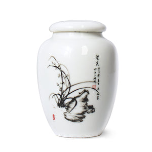 [product type] | Oriental Ink Painting Porcelain Tea Canister | Dahlia