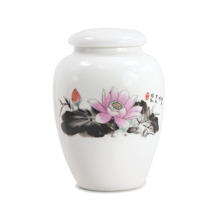 [product type] | Oriental Ink Painting Porcelain Tea Canister | Dahlia