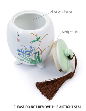 [product type] | Dahlia Clawfoot Bird Matte Finish Porcelain Tea Canister with Tassel | Dahlia
