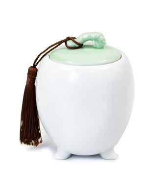 [product type] | Dahlia Clawfoot Bird Matte Finish Porcelain Tea Canister with Tassel | Dahlia