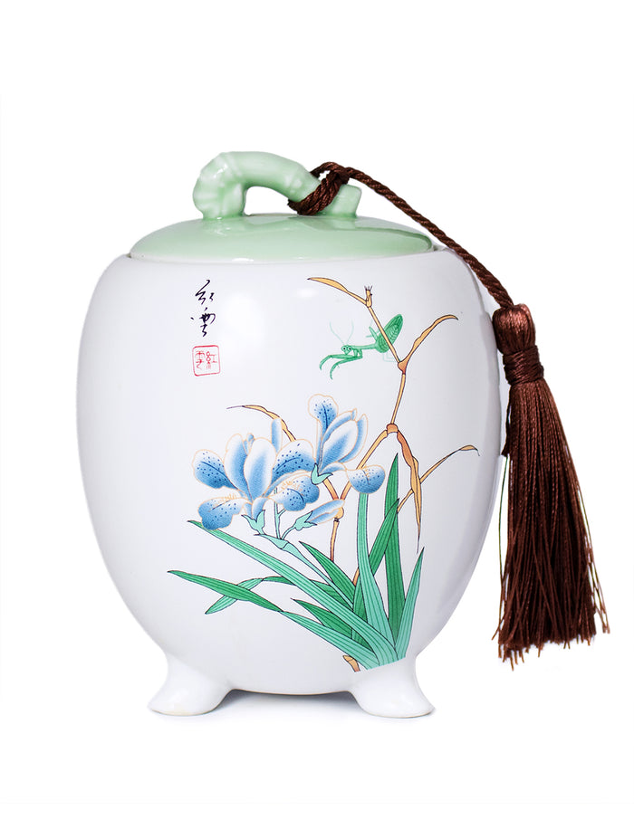 Dahlia Clawfoot Bird Matte Finish Porcelain Tea Canister with Tassel