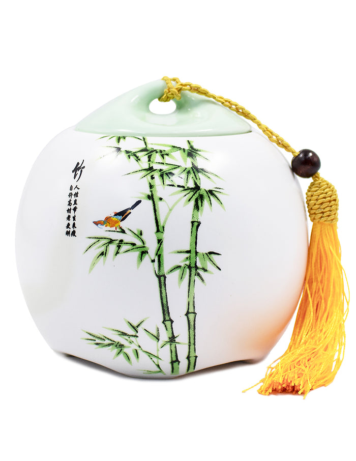 Dahlia Vintage Bamboo Matte Finish Porcelain Tea Canister with Tassel