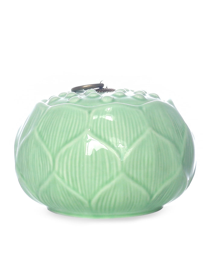 Dahlia Lotus Shaped Glazed Celadon Handcrafted Porcelain Tea Canister