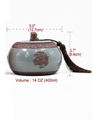 [product type] | Dahlia Embossed Dragon Crack Celadon Porcelain Loose Tea Canister | Dahlia