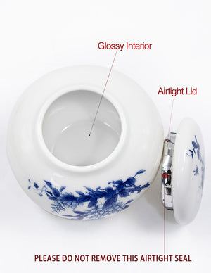 [product type] | Dahlia Wisteria Flowers Blue and White Porcelain Loose Tea Canister | Dahlia