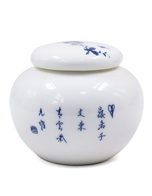 [product type] | Dahlia Wisteria Flowers Blue and White Porcelain Loose Tea Canister | Dahlia