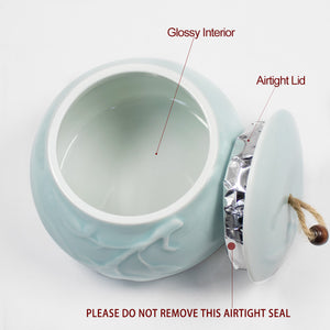 [product type] | Dahlia Embossed Vine High Grade Celadon Porcelain Loose Tea Canister | Dahlia
