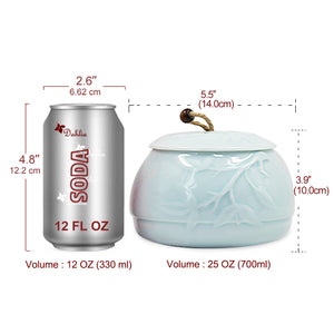 [product type] | Dahlia Embossed Vine High Grade Celadon Porcelain Loose Tea Canister | Dahlia