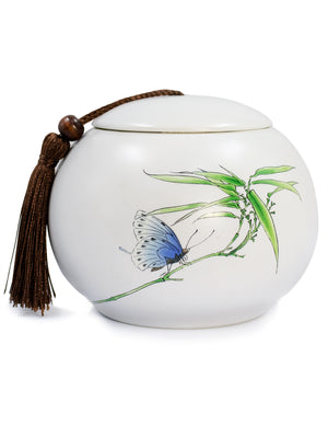 [product type] | Dahlia Butterfly on Branch Matte Glaze Porcelain Tea Canister | Dahlia