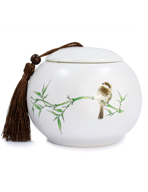 [product type] | Dahlia Butterfly on Branch Matte Glaze Porcelain Tea Canister | Dahlia