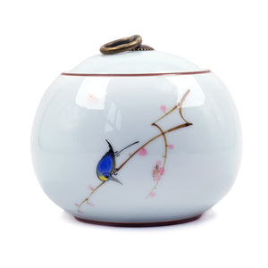 [product type] | Dahlia Bird on Lotus Glaze Porcelain Tea Canister | Dahlia