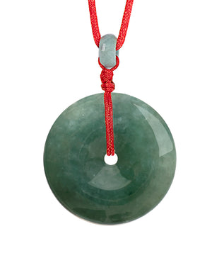 Eternal Circle Jade Necklace | Real Grade A Certified Burma Jadeite for Inner Peace | Adjustable Lucky Red Cord