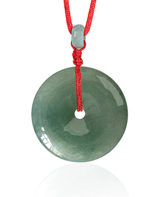 Eternal Circle Jade Necklace | Real Grade A Certified Burma Jadeite for Inner Peace | Adjustable Lucky Red Cord