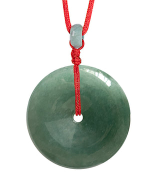 Eternal Circle Jade Necklace | Real Grade A Certified Burma Jadeite for Inner Peace | Adjustable Lucky Red Cord