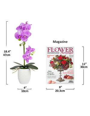 Realistic Orchid Artificial Flower Arrangement with Etched White Ceramic Pot