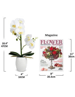 Realistic Orchid Artificial Flower Arrangement with Etched White Ceramic Pot
