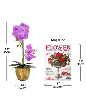 Realistic Orchid Artificial Flower Arrangement with Bamboo Ceramic Pot