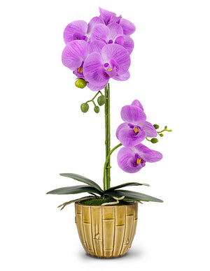 Realistic Orchid Artificial Flower Arrangement with Bamboo Ceramic Pot