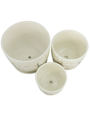 Hand Painted Ceramic Plant Pot with Attached Saucer Set of 3  | Planters | Dahlia