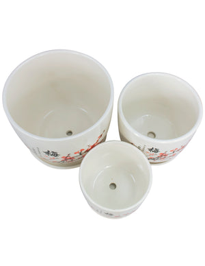 Hand Painted Ceramic Plant Pot with Attached Saucer Set of 3  | Planters | Dahlia