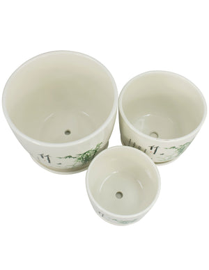 Hand Painted Ceramic Plant Pot with Attached Saucer Set of 3  | Planters | Dahlia