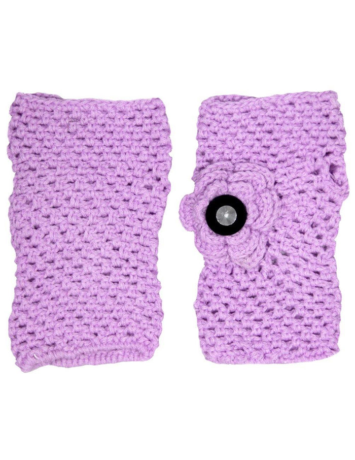 Button Accented Flower Acrylic Hand Crochet Fingerless Gloves