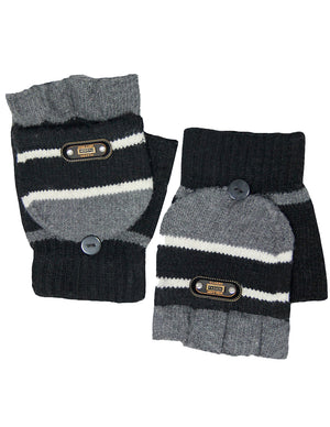 Men's Striped Pop-Top Convertible Knitted Acrylic Mitten Gloves