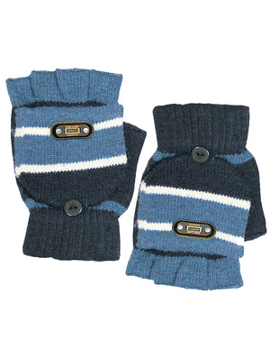Men's Striped Pop-Top Convertible Knitted Acrylic Mitten Gloves