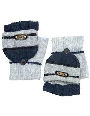 Men's Striped Pop-Top Convertible Knitted Acrylic Mitten Gloves