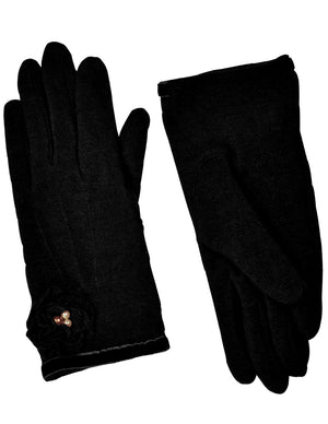 Faux Pearl Accented Flower Wool Blend Dress Gloves