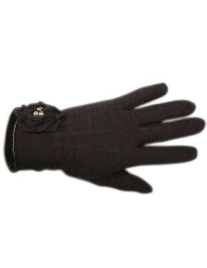 Faux Pearl Accented Flower Wool Blend Dress Gloves