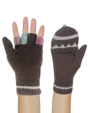 Colorful Pop-Top Convertible Wool Blend Knit Mitten Gloves