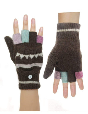 Colorful Pop-Top Convertible Wool Blend Knit Mitten Gloves