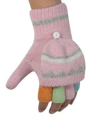 Colorful Pop-Top Convertible Wool Blend Knit Mitten Gloves