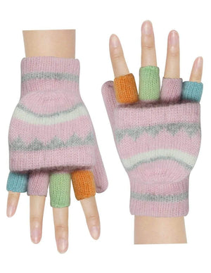 Colorful Pop-Top Convertible Wool Blend Knit Mitten Gloves
