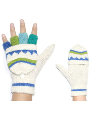 Colorful Pop-Top Convertible Wool Blend Knit Mitten Gloves