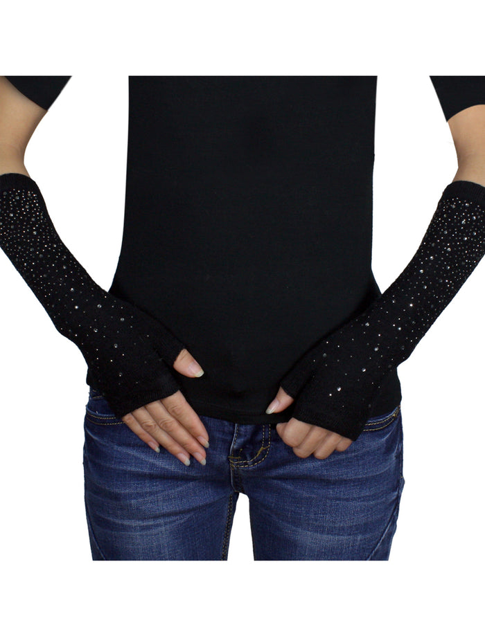 Fashion Sparkling Rhinestone Light Acrylic Fingerless Arm Warmer Gloves