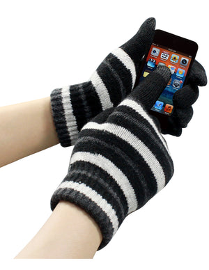 Unisex Striped Wool Blend Touch Screen Gloves