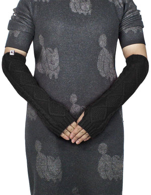 Aran Soft Acrylic Knit Fingerless Arm Warmer Gloves - Dahlia