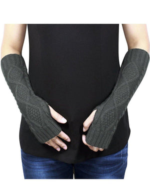 Aran Soft Acrylic Knit Fingerless Arm Warmer Gloves - Dahlia