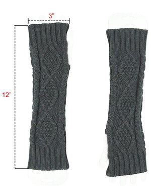 Aran Soft Acrylic Knit Fingerless Arm Warmer Gloves - Dahlia