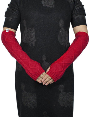 Aran Soft Acrylic Knit Fingerless Arm Warmer Gloves - Dahlia
