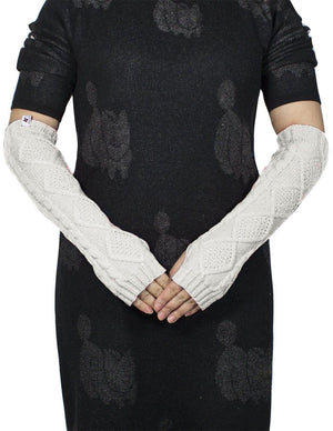 Aran Soft Acrylic Knit Fingerless Arm Warmer Gloves - Dahlia