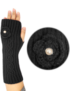 Flower Pearl Acrylic Fingerless Arm Warmer Gloves