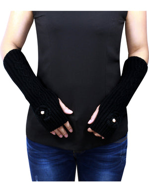 Flower Pearl Acrylic Fingerless Arm Warmer Gloves