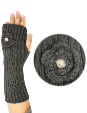 Flower Pearl Acrylic Fingerless Arm Warmer Gloves