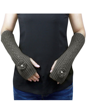 Flower Pearl Acrylic Fingerless Arm Warmer Gloves