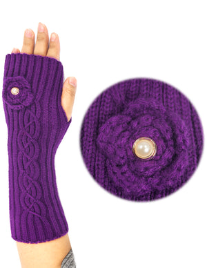 Flower Pearl Acrylic Fingerless Arm Warmer Gloves