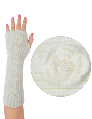 Flower Pearl Acrylic Fingerless Arm Warmer Gloves